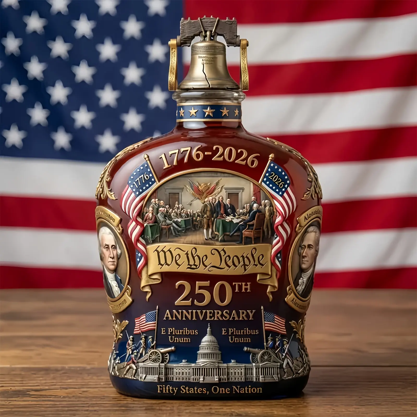 USA 250th Anniversary Premium Glass Whiskey Decanter, 1776-2026 Collectible Decorative Flask, Corrosion-Resistant, Rust-Resistant, Durable Bar Utensil