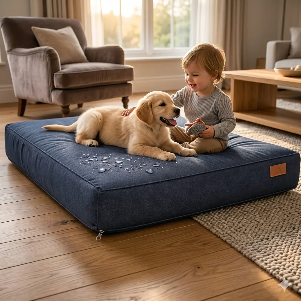 Dog Bed Cover 36x27x4 Inch Water Repellant Waterproof – Heavy Duty Plush Soft Pet Mattress Cover, Removable Washable Zipper Protector, Durable Anti-Tear Dog Cushion Cover Grey Black