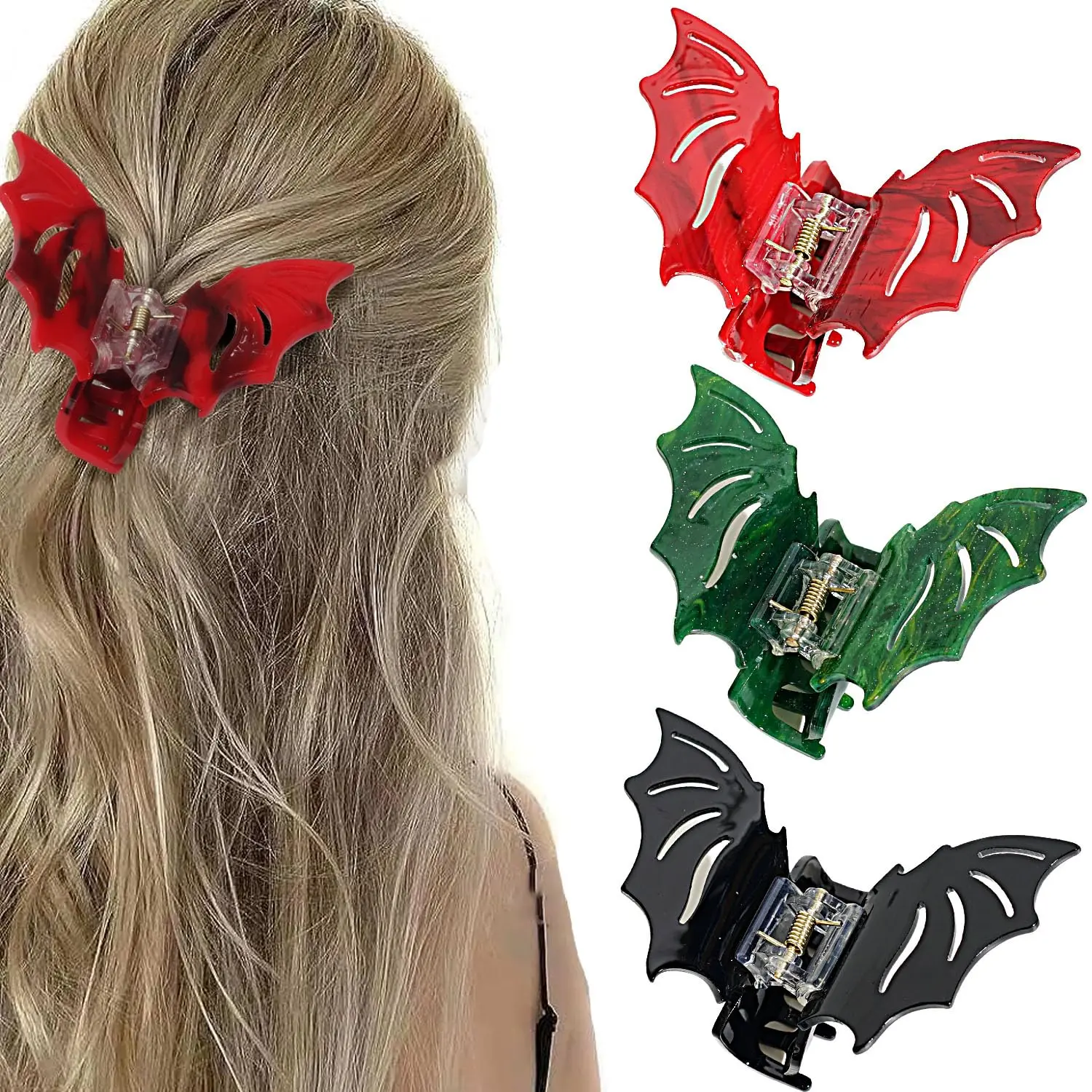 4 Pieces Halloween Bat Claw Clips, Gothic Horror Hair Clips Halloween Spooky Hairpin for Costume Cosplay Hair Barrettes Gift
