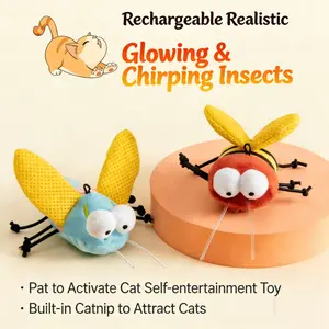 Lights, Sounds & Catnip! This flying insect toy triggers your cat's natural hunting instincts. Watch them chase, pounce, and stay active for hours of nonstop fun!