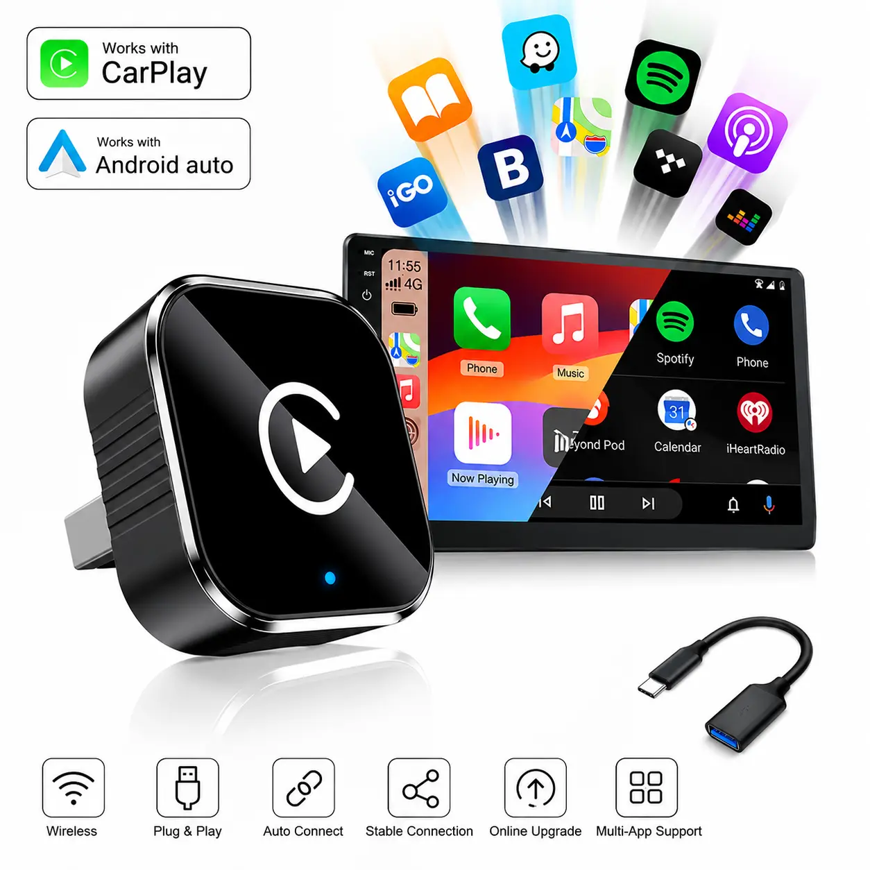 2026 Wireless carplay Adapter for iPhone/Android - Fast Connection, No Latency, Hands-Free Call wireless adapter Electronic Charger carplay dongle wireless  carplay  adapter bluetooth  adapter