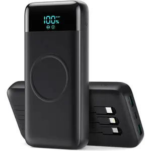 Wireless Portable Charger 40800mAh with 3 Built-in Cables,7-in-1 15W Wireless Charging Power Bank,25W PD QC 4.0 Fast Charging USB C LCD Display Battery Pack for iPhone 16/15/13/12,Samsung,Android etc