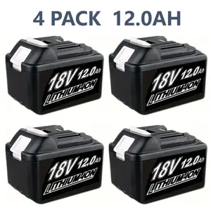 4 Pack 12Ah 18V Lithium-Ion Battery - High Capacity Replacement for 18V Cordless Drills, Grinders & Power Tools