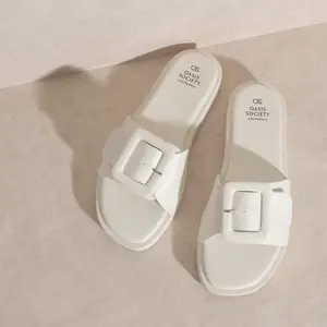 PT OASIS SOCIETY Daisy - Single Buckle Slide Footwear Shoe Walking Shoes Women Sandal Women's Fuzzy