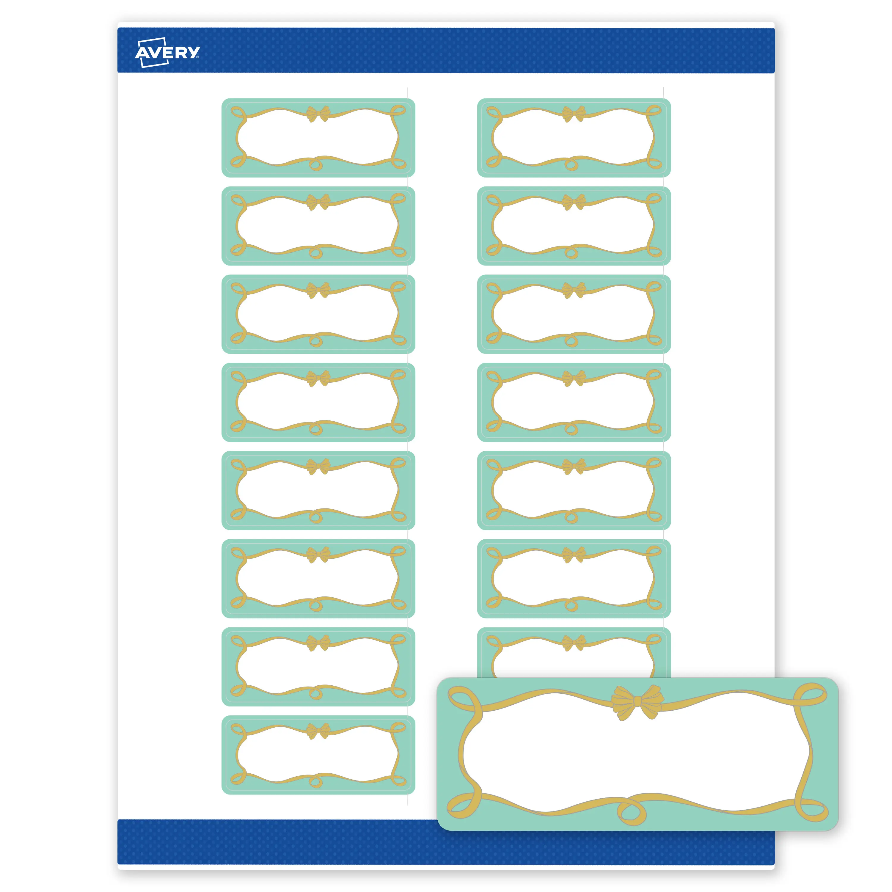 Avery® Printable Address Labels, 1" x 2-5/8", Matte White, Sure Feed® Technology, Pre-printed Mint Border, Gold Bow Design Great for Weddings, Laser & Inkjet Compatible, 320 Total