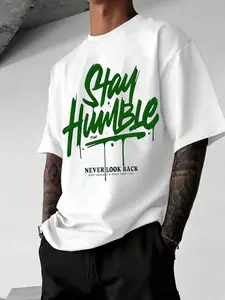 Men's Regular Fit Round Neck T-Shirt, Humble Graffiti Print, Inspirational Street Style, Soft Cotton Fabric, Casual Daily Wear