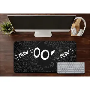 Funny Black Cat Mousepad Minimalist Meow Desk Mat Weird Cat Decor, Cute Kawaii Goth Gaming Pad for Cat Lovers Alt Aesthetic Pad