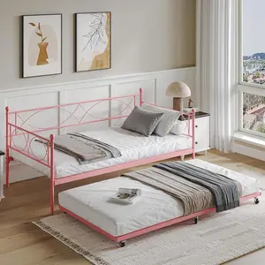 Gaomon Standard Twin Metal Daybed with Pull-Out Trundle, Convertible Mattress Bed, Space-Saving Platform Bed with Premium Steel Slats Support, Multifunctional for Bedroom, Guest Room
