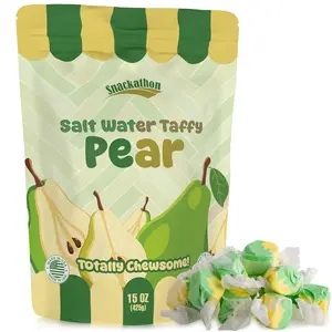Snackathon Salt Water Taffy Single Flavor Pear 15 oz Sweet Tangy Treat for Snacking or Dessert