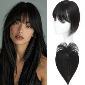 Hair Toppers for Women Real Human Hair, 3D Human Hair Toppers for Women with Thinning Hair 100% Density Hair Topper Middle Part Clip in Bangs Toppers Hair Pieces Extensions