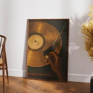 Black Woman Vinyl Art Print - Vintage Black Girl Wall Art - Retro Record Player Poster - Trendy Vinyl Poster Print - Vinyl Record Artwork