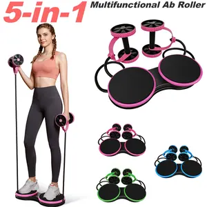 5-in-1 Multi-Use Ab Roller Exercise Equipment with Resistance Bands, Waist Twist Function, Compact Portable Home Fitness Twisting Trainer