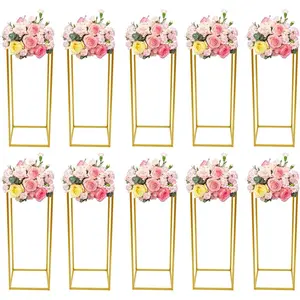 10 Pcs Wedding Planters, Table Centerpiece Flower Floor Planter, Flower Metal Floor Vase, 9.44x9.44x23.62 Inch Vase, Stand, Geometric Planter, Wedding, Party, Event Decoration, Gold Baking Plastic Rectangle Light Paint Wall