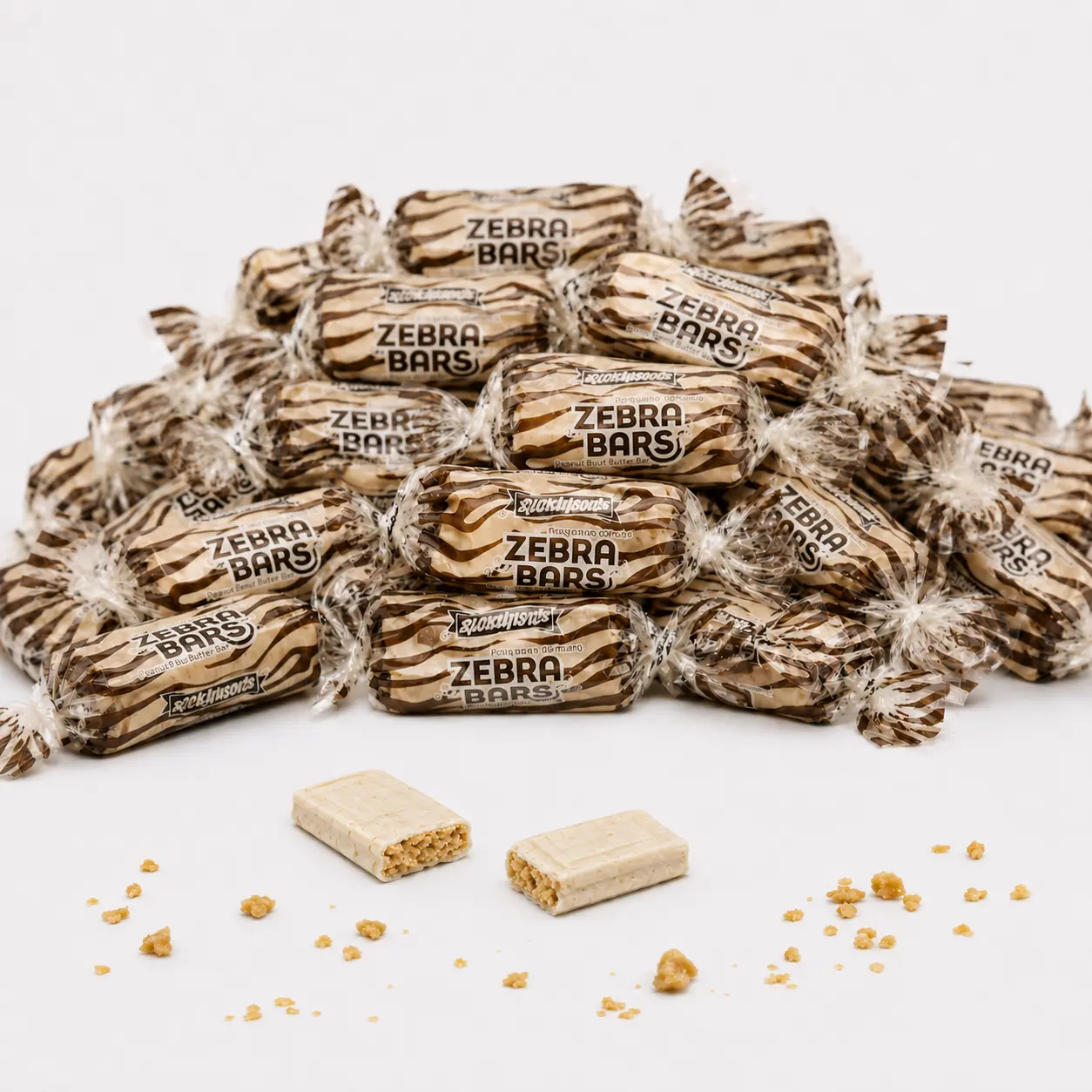 Zebra Bars Peanut Butter Crunchy Candy - Nostalgic Nuts-Containing Snack, Sweet Bite-Sized Hard Treat