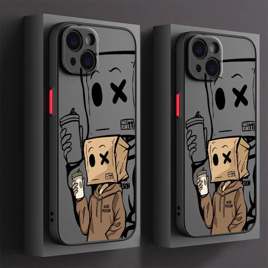 Coffee Boy Cartoon Pattern Phone Case, Lightweight Shockproof Durable Fashion Cover for iPhone 17 16 15 14 Plus 13 12 11 Pro Max Series