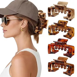4 PCS Large Hair Clips for Baseball Cap, Tortoise Shell Adjustable Hats Claw Clips for Women Girls, Non-Slip Strong Hold Trucker Hat Hair Claw Clips for Thick Thin Hair, Gift Hair Accessoires