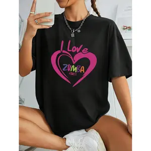 Women's I Love Zumba Graphic Print Short Sleeve T-Shirt - Loose Fit Casual Sport Top, Breathable   Fabric for Gym, Daily Wear & Outdoor Activities, Machine Washable