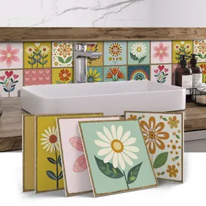 12/24pcs Multi Pattern Floral Tile Stickers, Waterproof Stain Resistant Decorative Wall Decor, Reusable Removable for Kitchen Bathroom Living Room