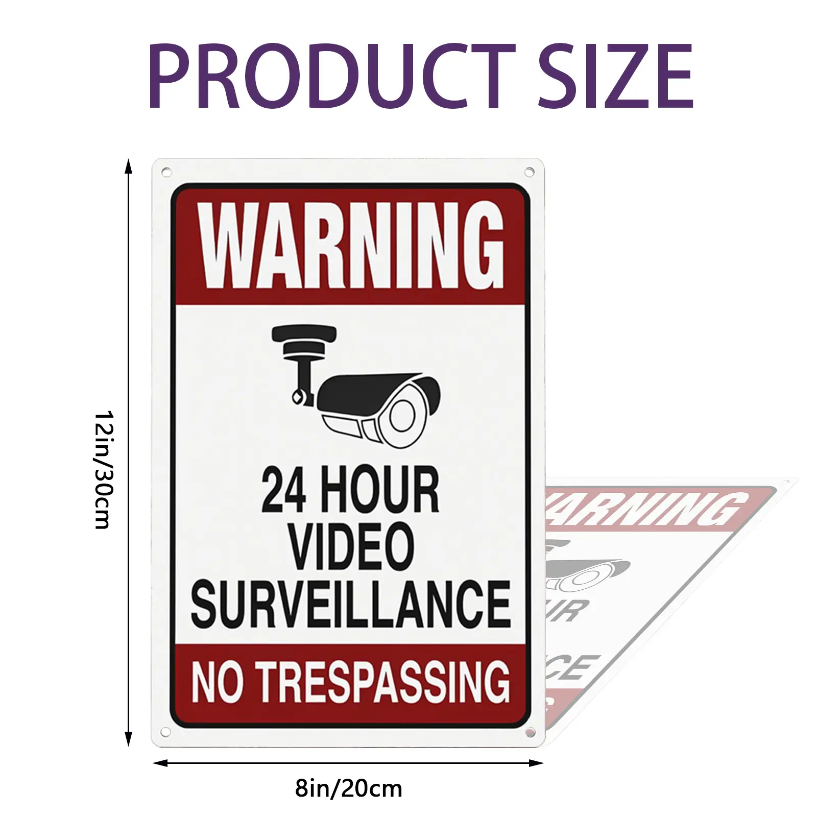 WARNING 24 Hour Video Surveillance No Trespassing Sign 12x8 Inch, Aluminum Metal Sign Security Wall Decor, Vintage Warning Sign for Home Garage Office