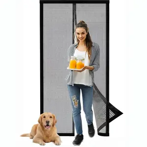 Black Magnetic Screen Door, Hands-Free Self Closing Mesh Door Curtain, No-Drill Insect Fly Mosquito Net, Breathable Pet-Friendly Door Screen for Bedroom Kitchen Patio Balcony, Multiple Sizes Available