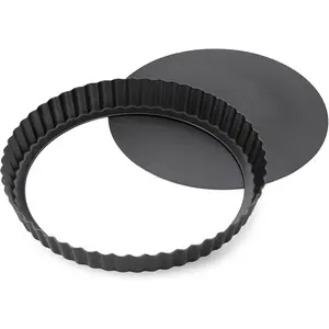 Tart Pan Removable Bottom - 8.6 Inch Non-Stick Carbon Steel Pie Pan for Baking Tarts, Pies, Quiches, Brownies, Quiche Baking Dish with Fluted Edges, Fruit Tart Mold
