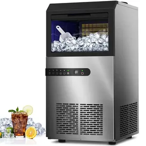 Commercial Ice Maker Machine, 100LBS/24H Under Counter Ice Maker with Large Ice Bin, 45 Ice Cubes/Cycle, 2 Water Inlet Modes, Self Clean, 24H Timer, Large Industrial Ice Maker for Bar, Coffee Shop Kitchen Utensils