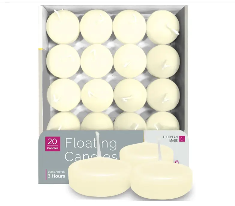 HYOOLA Premium Ivory Floating Candles 1.75 Inch - 3 Hour - 20 Pack - European Made
