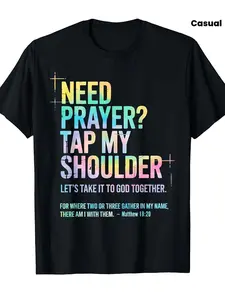 1pc Women's Christian Prayer T-Shirt - "Tap My Shoulder" Praying Hands Print, 100% Oversize Tee Suitable for Thanksgiving & Christmas Gift, Casual Church Wear, Prayer Outfit (Hand Washable)