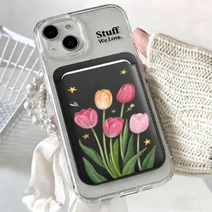 Tulip Flowers Leather Card Wallet Cases Phone Card Holder Magnetic Case Suitable For all iPhone for Magsafe Card Phone Back Bag