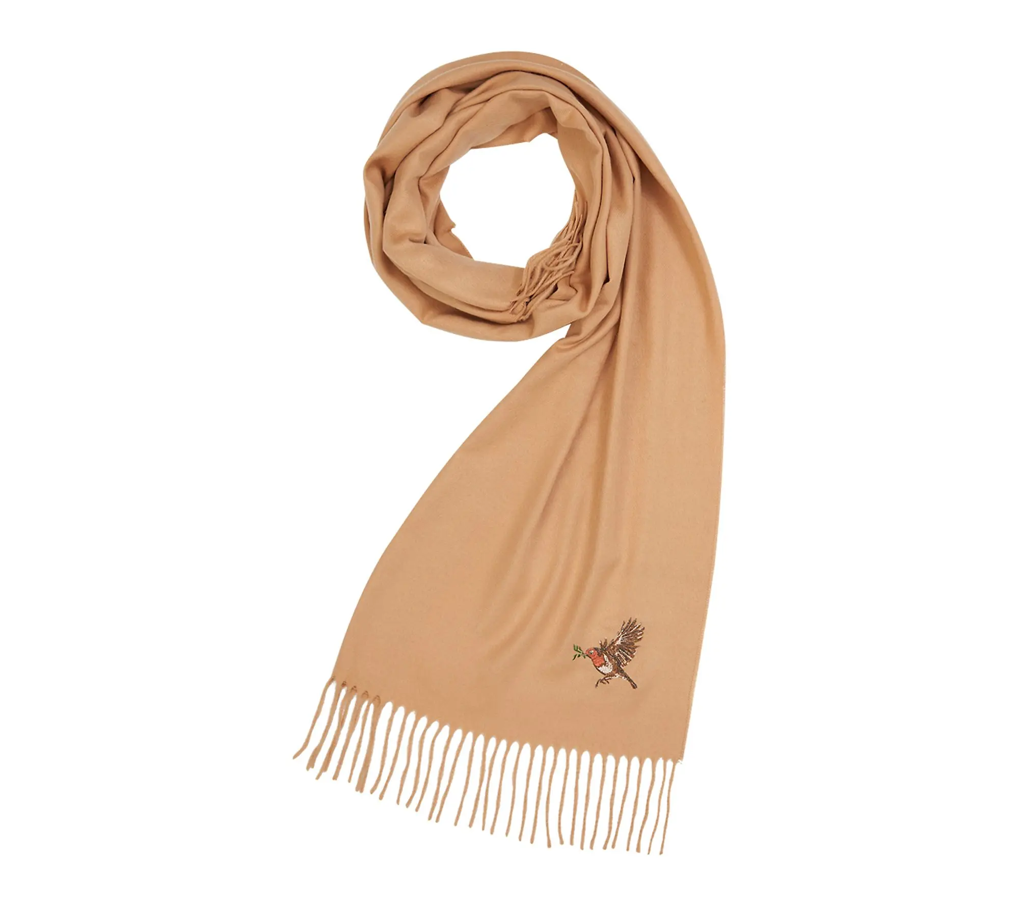 Fable Robin Embroidered Cozy Camel Scarf