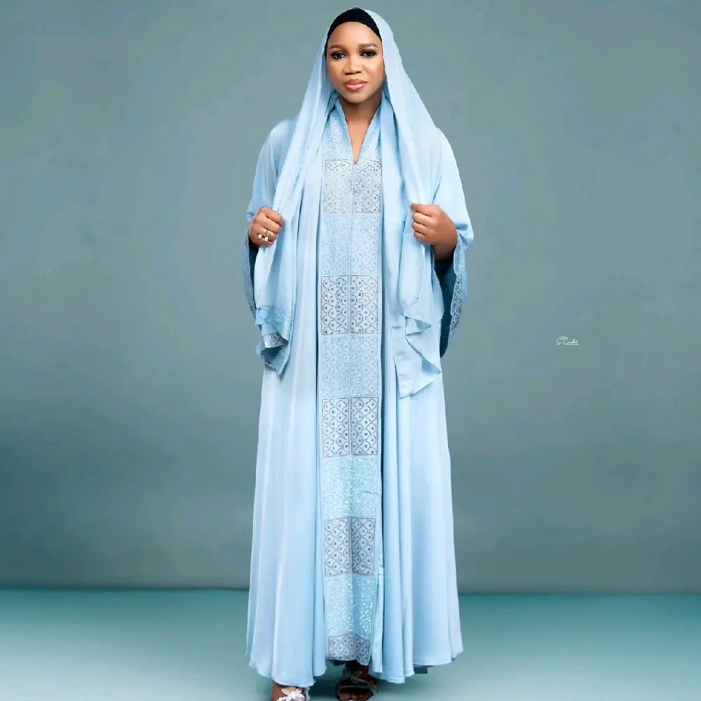 Sky Blue Embroidered Abaya