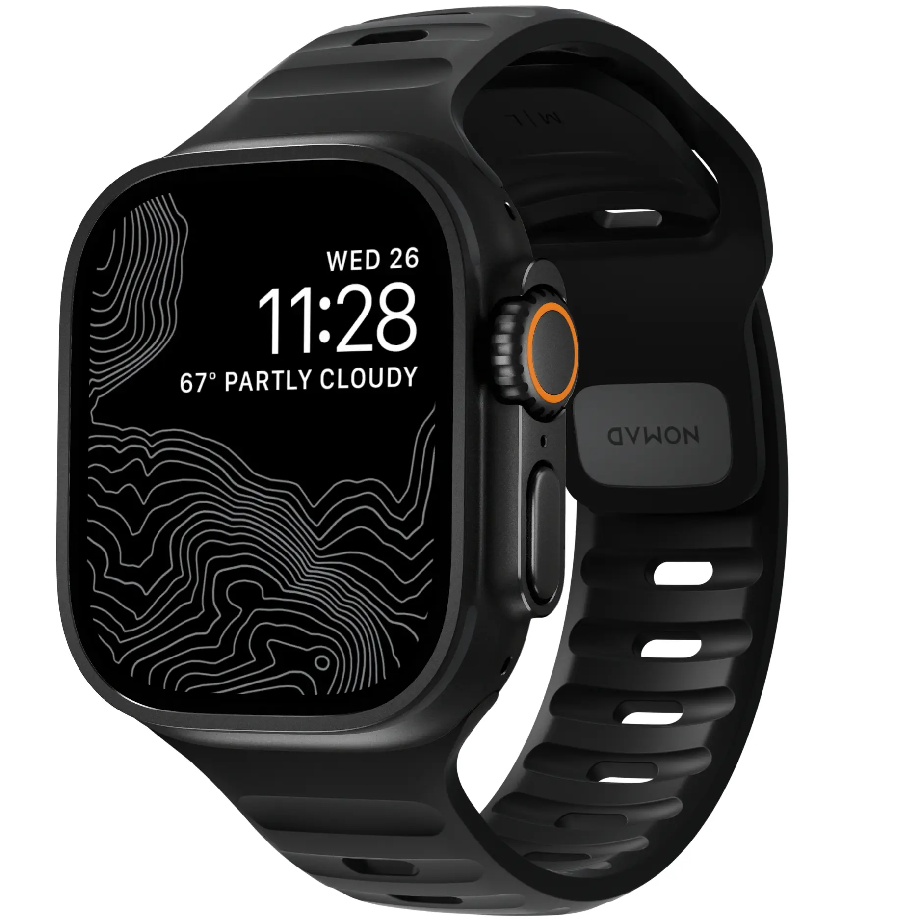 NOMAD Unisex Aesthetic Smartwatch Strap - Black Aluminium & Rubber, 46/49mm Fit, Waterproof FKM Durable Accessory with Durability, Smartwatch Accessory
