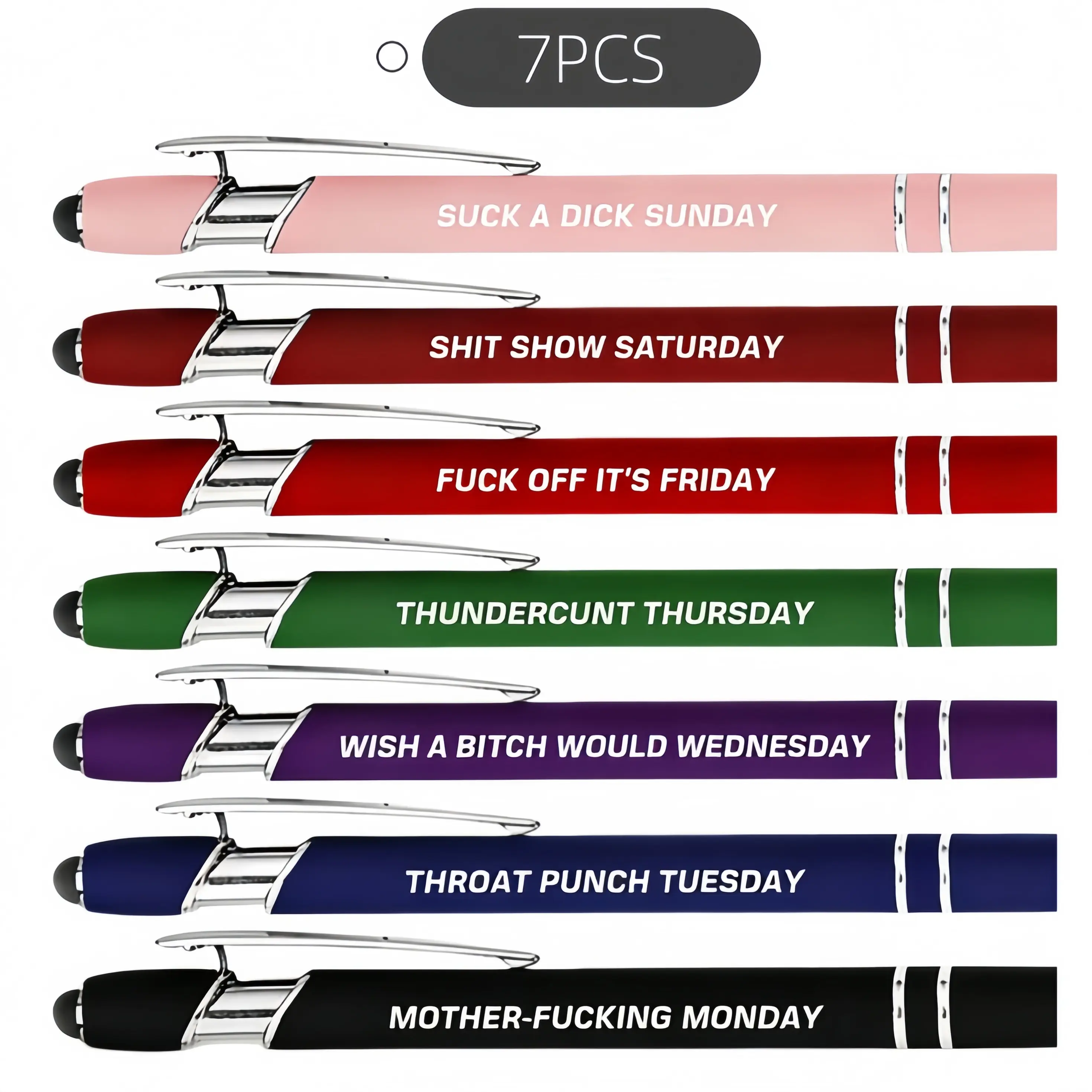 7-Color Week From Hell Writing Pen Set, Sarcastic Cuss Word Weekday Mood Pens, Novelty Adult Humor Ballpoint Office Gifts, Writing Pens