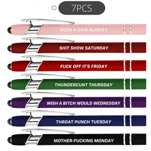 Daily Fun Quotes Ballpoint Pen Set, 7 pens per set, office stationery and supplies, 2-in-1 retractable ballpoint pen and stylus, holiday gift, gift for boyfriend or girlfriend,summervibes Relatable Writing Pens Pen For Work Sarcastic Pen