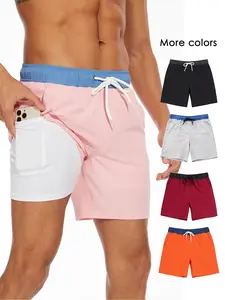 2 in 1 Men's 7 Inch Swim Shorts with Compression Liner, Quick Dry Beach Swimwear with Drawstring & Pockets for Holiday Use, Swimming Trunks, Swim Board Shorts