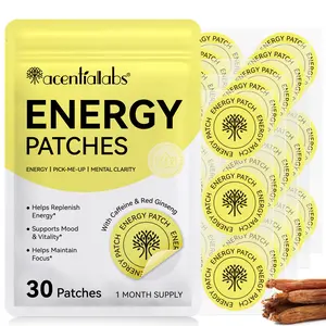 Acentiallabs Transdermal Daily Energy Heat Patches (30pcs Pack) - Easy-to-Use, Lightweight, Portable, Infused with Caffeine Blend, Red Ginseng, Vitamin B12 for Summer Vibes