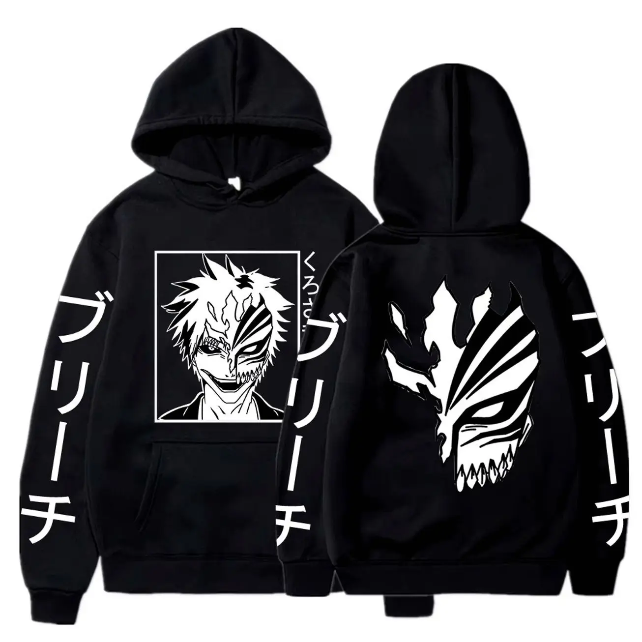 Bleach Kurosaki ichigo Anime Harajuku Hoodies Gothic Cartoon Manga Mask Boy Graphic Men Women Winter Long Sleeves Sweatshirts