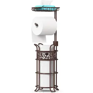 Upgraded Toilet Paper Holder Stand for Bathroom, Holds 3 Big Rolls of  Mega Paper, Top Shelf for Wipes Tissue, Sturdy Freestanding Paper Roll Dispenser, Floral , Bronze Red