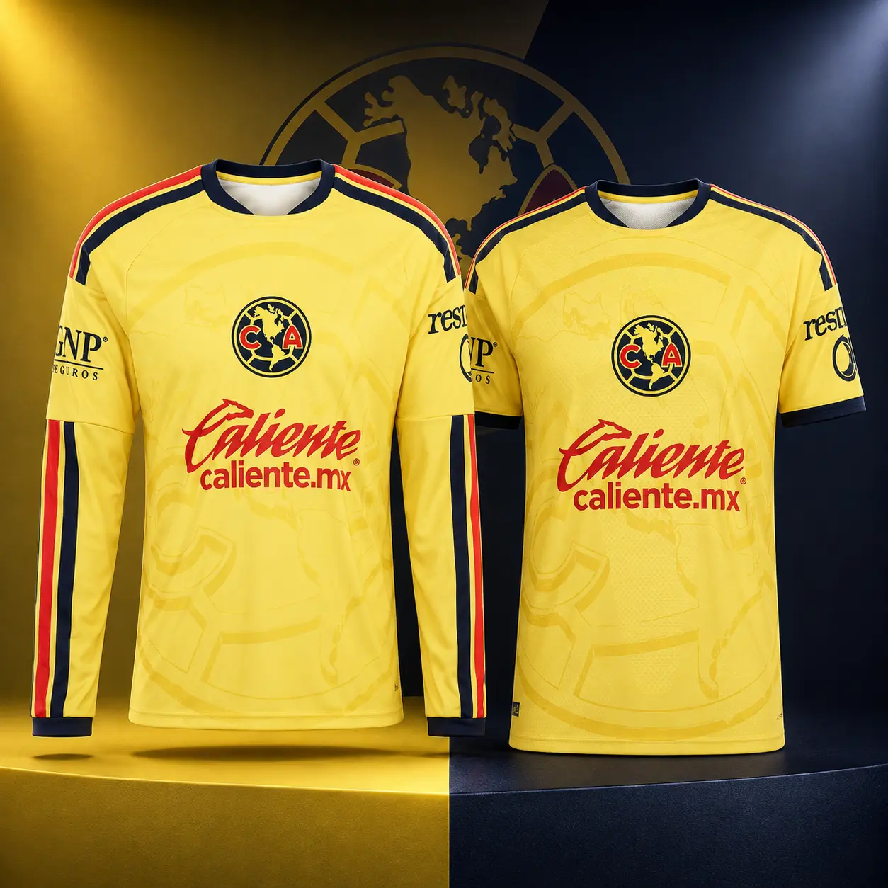 Club America 2026/27 Home Soccer Jersey, Sizes XS-5XL, Yellow Short or Long Sleeve Football Shirt with Navy and Red Trim, Lightweight Breathable Quick-Dry Liga MX Fan Jersey for Men and Women, Game Days, Training, Outdoor Sports and Casual Daily Wear