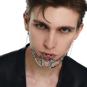 3D Silver Non-Piercing Jaw Face Mask, Unisex Gothic Cool Streetwear Fashion Accessories