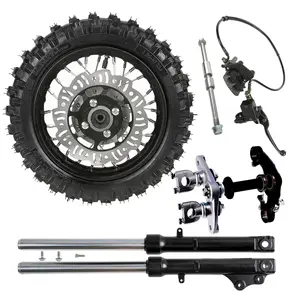 2.50-10 Wheel Tire and Rim 1.4x10 Assembly Disc Brake with 520mm Front Fork Triple Tree Clamp Brake Caliper Cylinder Wheel 12mm Rim Axle for Dirt Pit Pro Bike CRF50 Taotao Coolster Razor SSR Apollo
