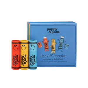 Gift Set Lil' Poppies Trio Cocos Nucifera (Coconut) Oil*, Cera Alba (Beeswax), Helianthus Annuus (Sunflower) Oil**, Organic Raspberry Flavor Oil, Tocopherol (Vitamin E)  Cherry Banana Banana Bright Cherry Hydrating Lip Balm Scent Smooth