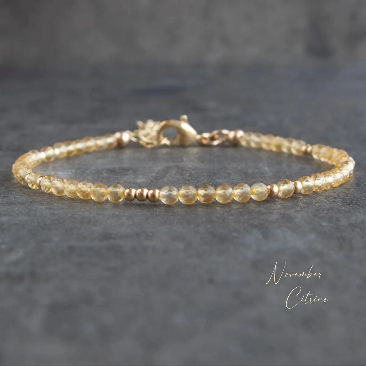 Natural Citrine Stone Bracelet 2mm Yellow Crystal Dainty Bracelet Delicate Faceted Gemstone Beaded Bracelet Anklet Minimalist Style for Women Handmade