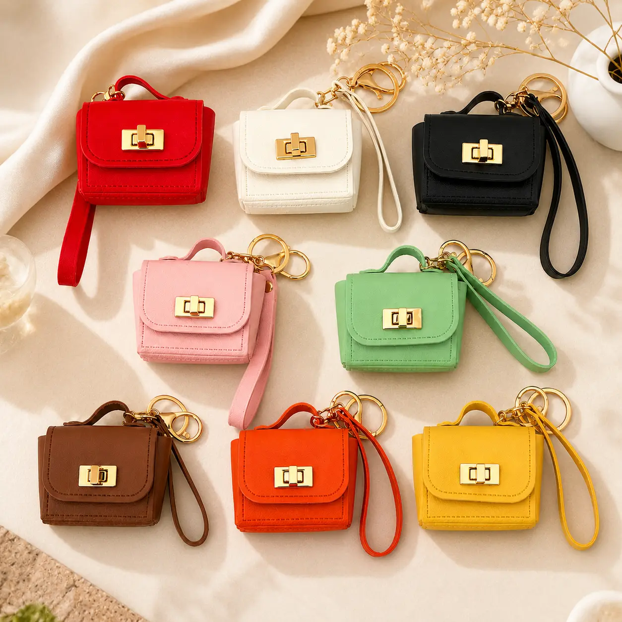 PU Leather Mini Keychain Pendant - Fashionable Simple  Key Fob, Wrist Rope Coin Bag Accessory for Cell Phone, Purse Hanging & Gifting wristlet cute car exquisite decorative
