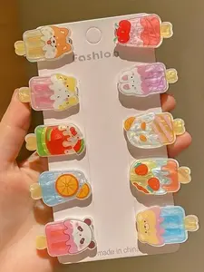 Cute Cartoon Ice Pop Hair Clips Set, Children Acrylic Bangs Clip, Girls No Damage Side Clamp, Summer Fruit Animal Shape Hairpins, Fashion Hair Accessories