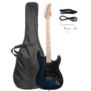 Stylish Electric Guitar Kit Dark Blue with Black Pickguard & Accessories Basswood Body Maple Neck 22 Frets Beginner Friendly Complete Starter Kit