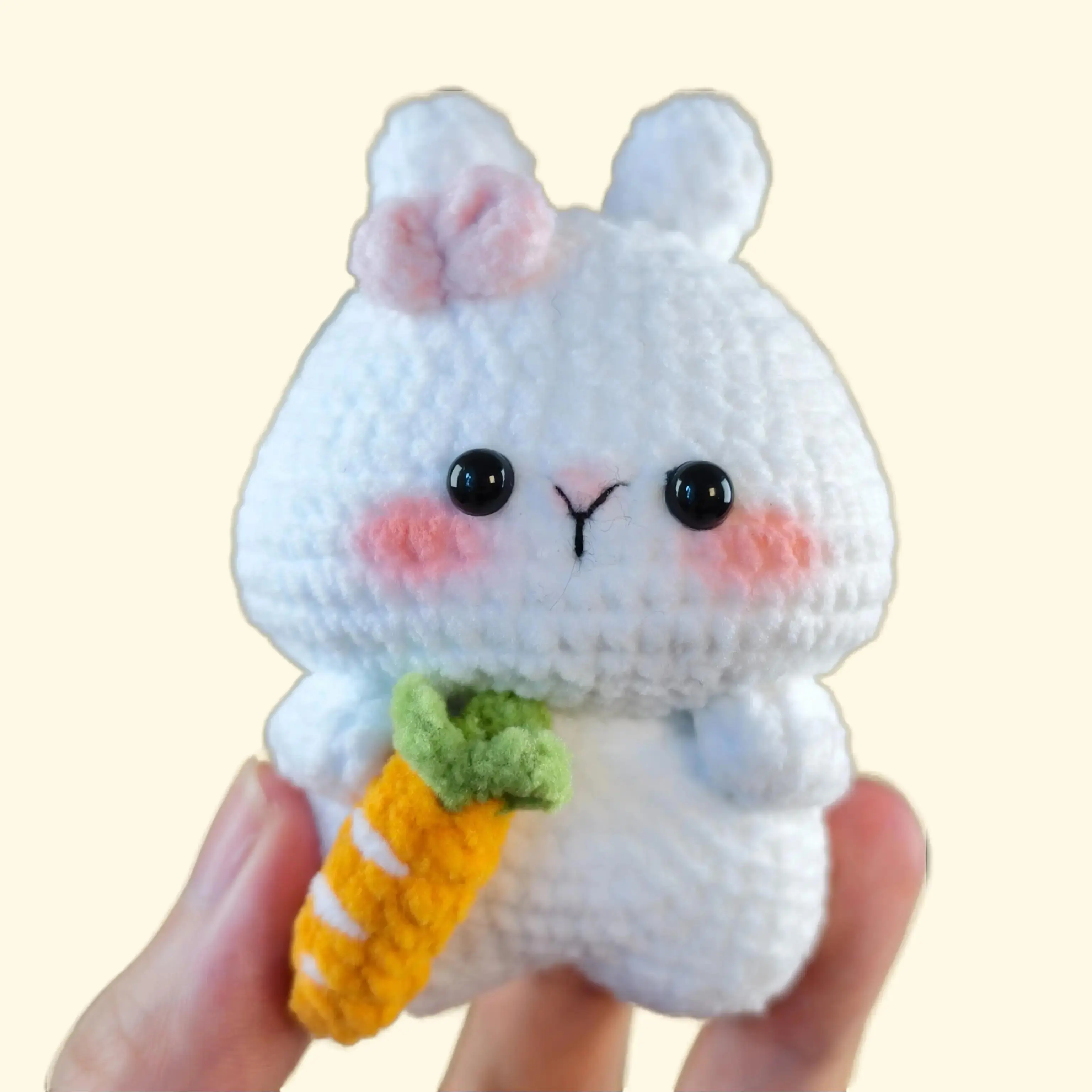 Handmade Amigurumi Crochet Rabbit With Carrot and Hair Clip Plushie