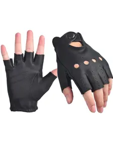 Men's Leather Half-Finger Driving Gloves, Motorcycle Gloves, Motorcycle Riding Gloves, Real Sheepskin Outdoor Gloves, Comfortable and Durable, Perfect for Driving and Daily Use