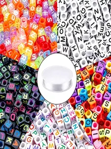1400 Pieces 5 Color Cube Letter Beads Bracelet Making Kit, Includes 50m Crystal Rope for Jewelry Crafting, 6mm Size Alphabet Beads