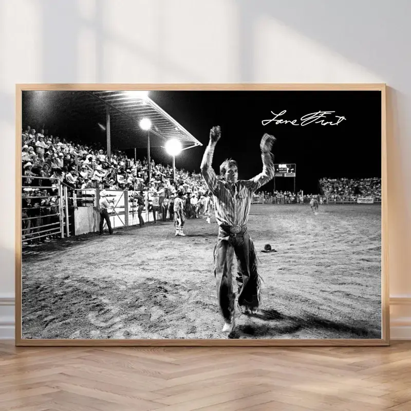 Unframed Art Print - Lane Frost Signed 20x30 Inches Eco-Friendly Paper Satin Poster, Vintage Artistic Graphic Prints, Legendary Bull Rider Rodeo Scene, Classic Western Home Wall Decor